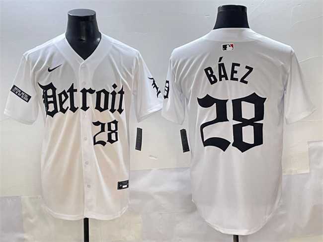 Men%27s Detroit Tigers #28 Javier Baez White Motor Gothic Edition Vapor Premier Limited Stitched Jersey